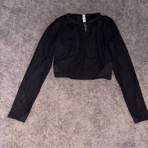 Black LuluLemon Sheer Slightly Cropped Long Sleeve Shirt